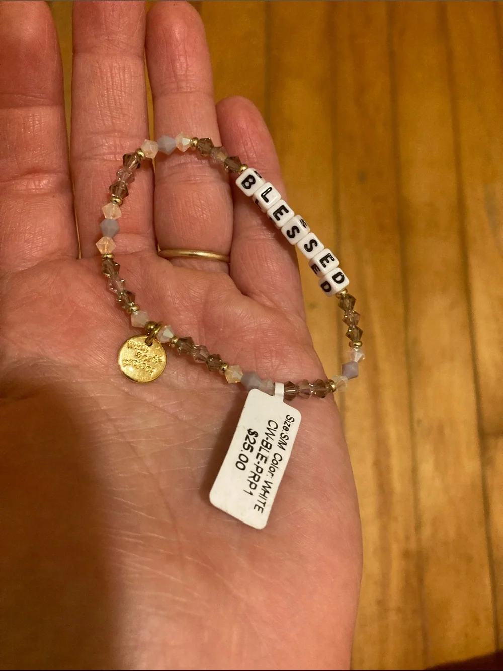 BLESSED Bead Stretch Bracelet — White and Gold Accent